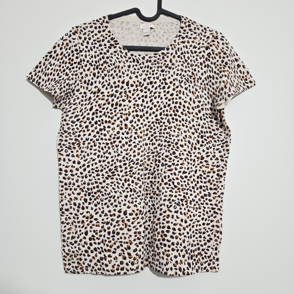 J. Crew Short Sleeve Leopard Animal Print Cotton Knit Sweater T-shirt Size S